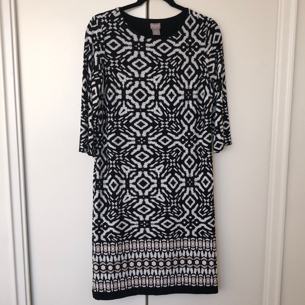 Chico's long sleeve wrinkle resistant patterned shift dress